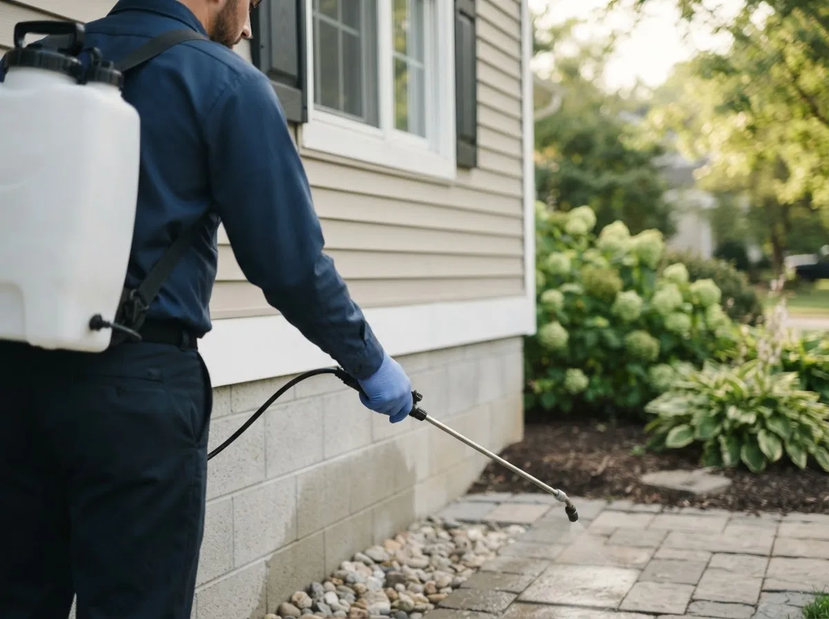 Pest control technician inspecting a home in Sun City, KS